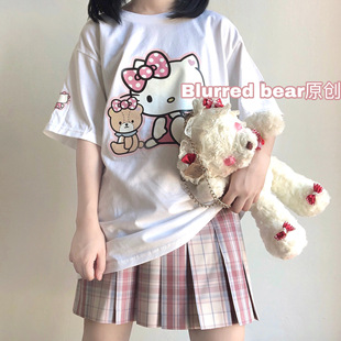 纯棉t恤日系凯蒂猫软妹宽松上衣 少女感日系印花夏季