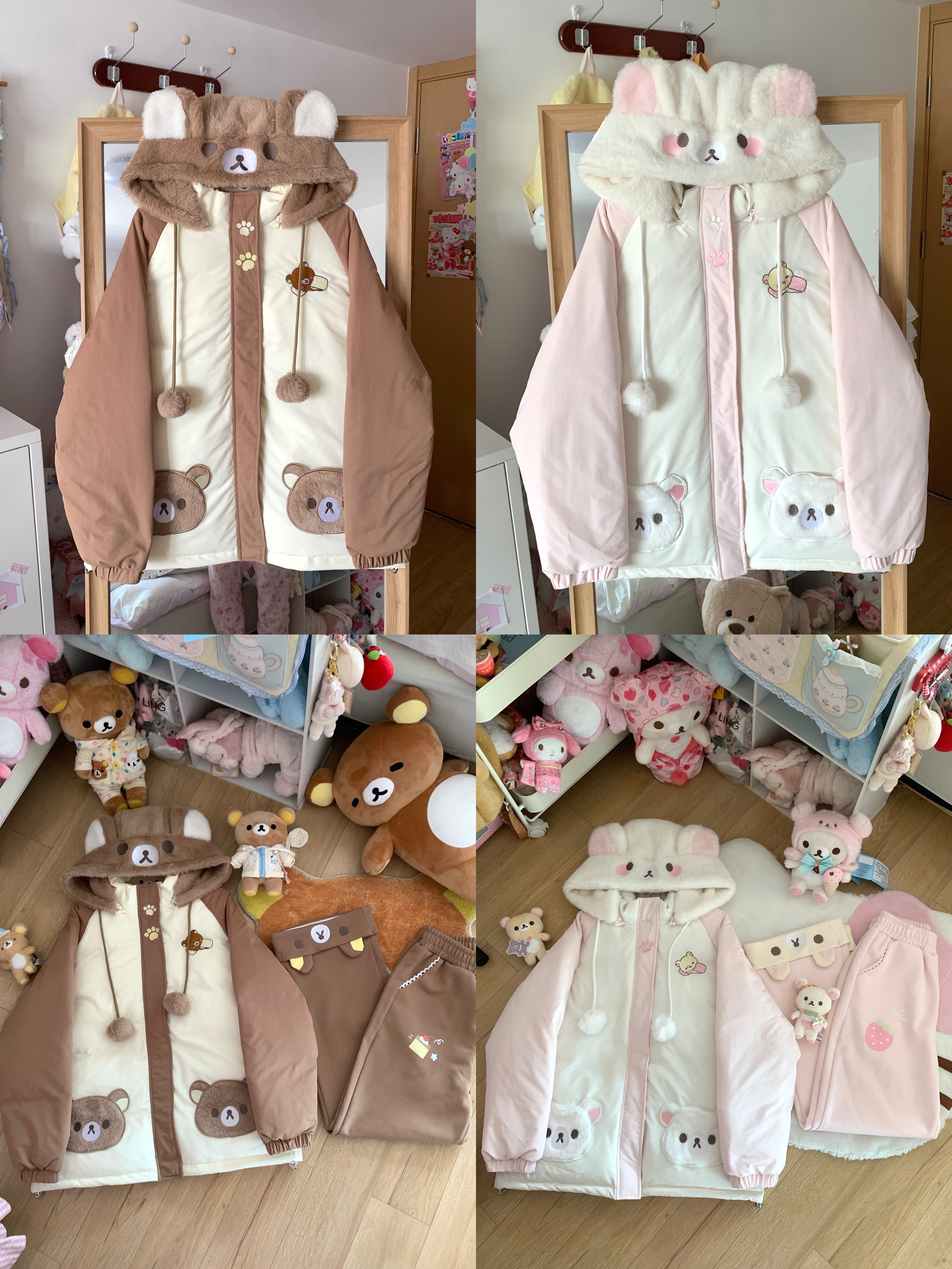 Blurred bear原创日系软妹宅萌可爱轻松熊连帽加厚保暖棉服外套女