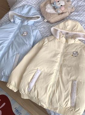 blurred原创软妹可爱小羊刺绣白鸭绒羽绒服加厚宽松奶黄外套女