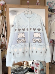 Blurredbear原创日系软妹宅萌可爱软妹小熊提花针织开衫女外套