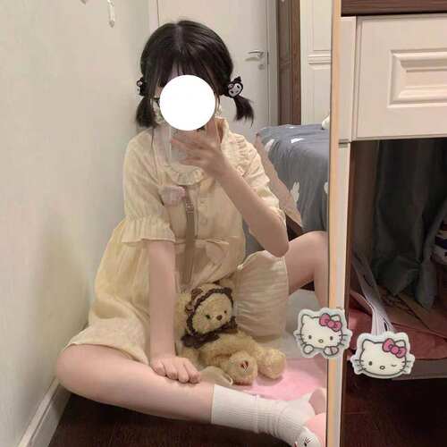 软妹百搭A裙提花棉娃娃领裙子女