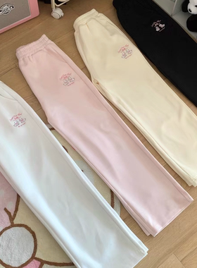 原创甜妹可爱小个子直筒裤子女夏季薄款垂感运动卫裤百搭软妹长裤