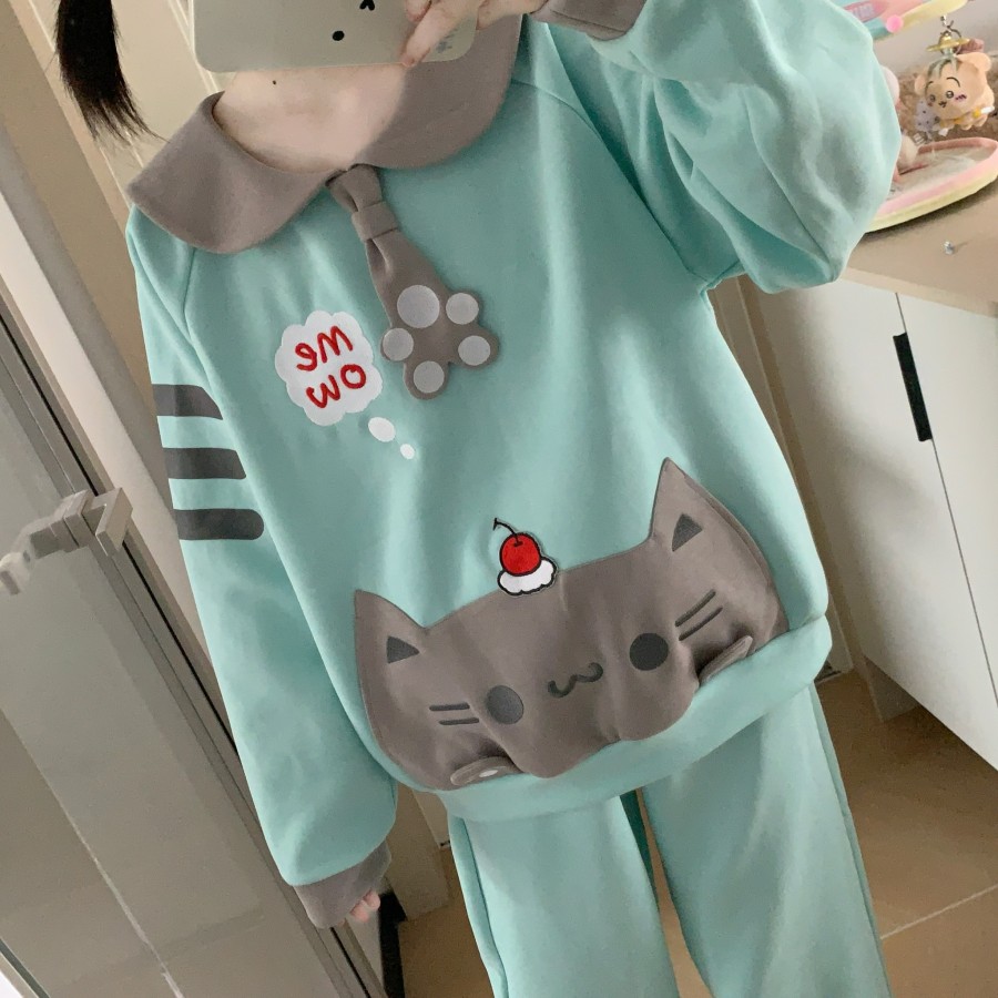 blurredbear原创少女软妹秋冬娃娃领卫衣女宅萌系日常长袖上衣女