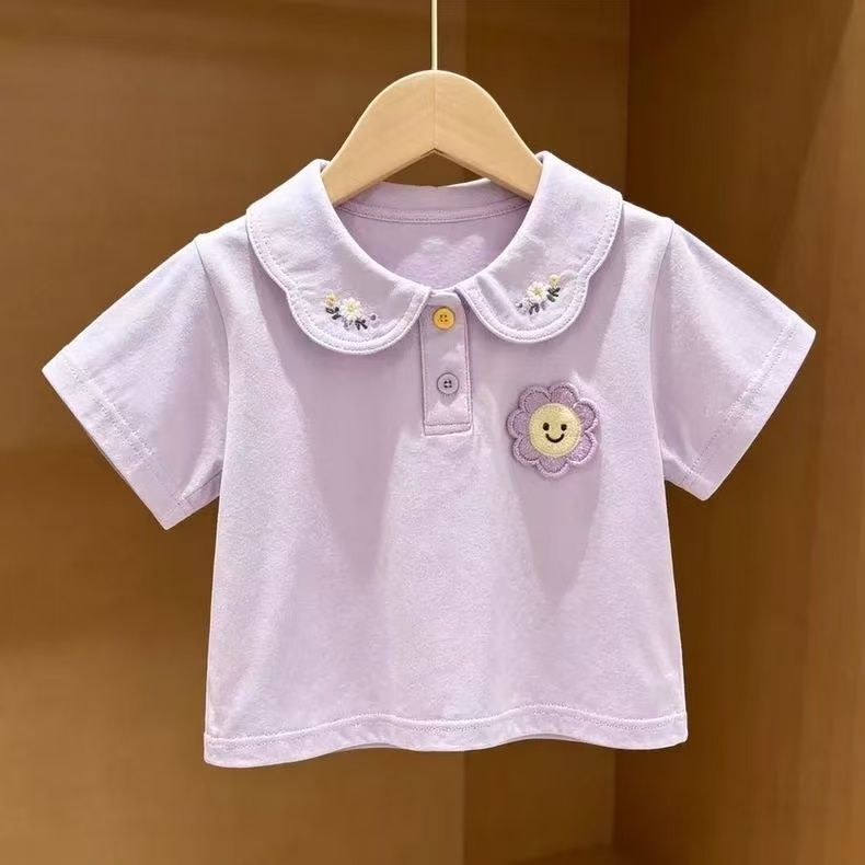 女童短袖上衣夏季新款儿童夏装绣花POLO宝宝可爱宽松洋气上衣