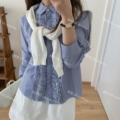 QS ONETWO-蕾丝拼接娃娃领韩系叠穿百搭衬衫(尺寸仅供参考)15058