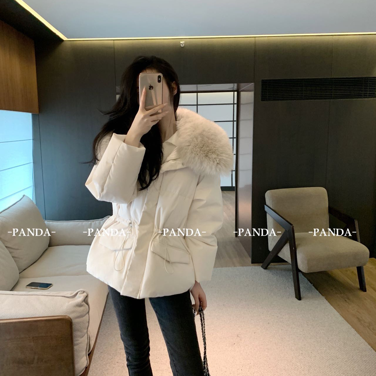 PANDA-收腰刚好掐出腰线羽绒服(配可拆卸毛边)(含95白鸭绒)77013