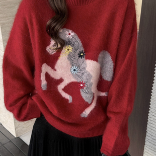 9092 含100绵羊毛 TB媞宝 高品质长毛绒卡通彩虹马加厚保暖毛衣