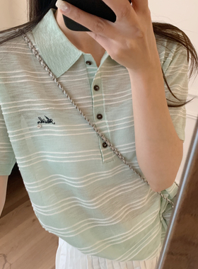 芭妮Bonnet-26年夏上新韩系拼色条纹polo领短袖T恤A21-10072