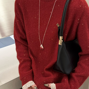 755 含3.2羊驼毛 TB媞宝 8.7韩风蕾丝花边领金丝氛围感保暖毛衣