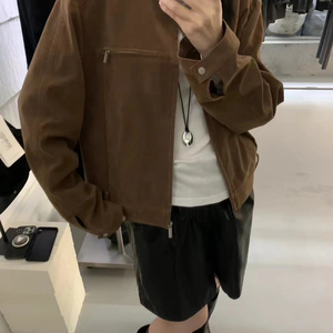 买手严选泡菜馆上新友安米设计感拉链轻奢皮衣57058