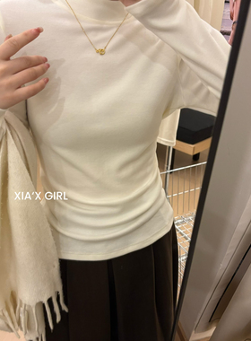XIA夏夏-热磨毛纯色保暖立领半高领修身显瘦长袖打底衫FC8881MY-D