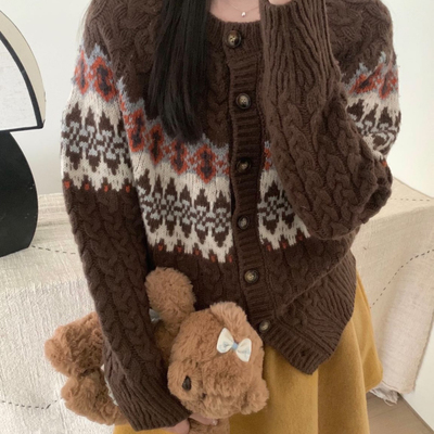 TOMORROW-不补秋冬费尔岛麻花开衫保暖毛衣（含100绵羊毛）MT399-