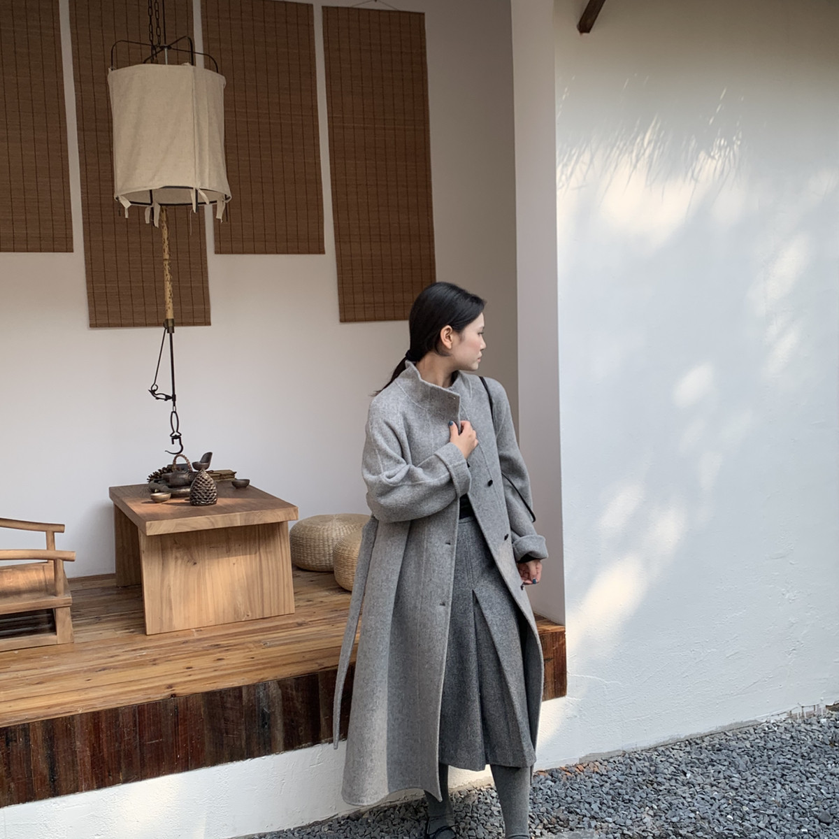 买手严选-泡菜馆-儿极简长款羊毛外套(配腰带)（含89.9澳毛）S116