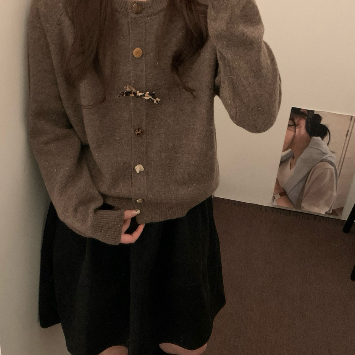 买手严选-泡菜馆-韩系豹纹蝴蝶结针织开衫（含100绵羊毛）YS1-667