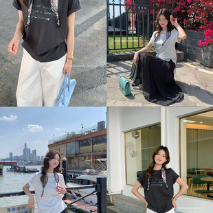 配丝巾 T恤 Si78 夏上新韩系复古简约日常短袖 SUSAN