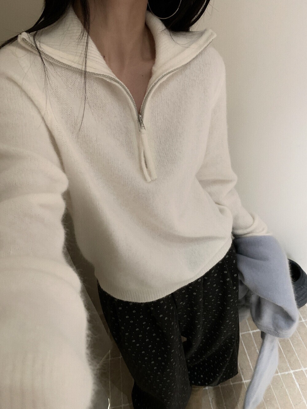 【Hand made】立领半拉链长袖保暖毛衣 兔毛  66026