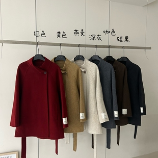 十三行 小立领系带收腰羊毛外套(配腰带)（含100澳毛）YD049