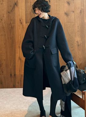 LHX-冬上新气质连帽牛角扣设计羊毛外套（含100羊毛）Lxf20252757