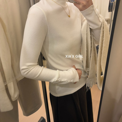 XIA夏夏-女双面磨毛百搭显瘦简约小众设计纽扣袖打底衫FC2646MY-D