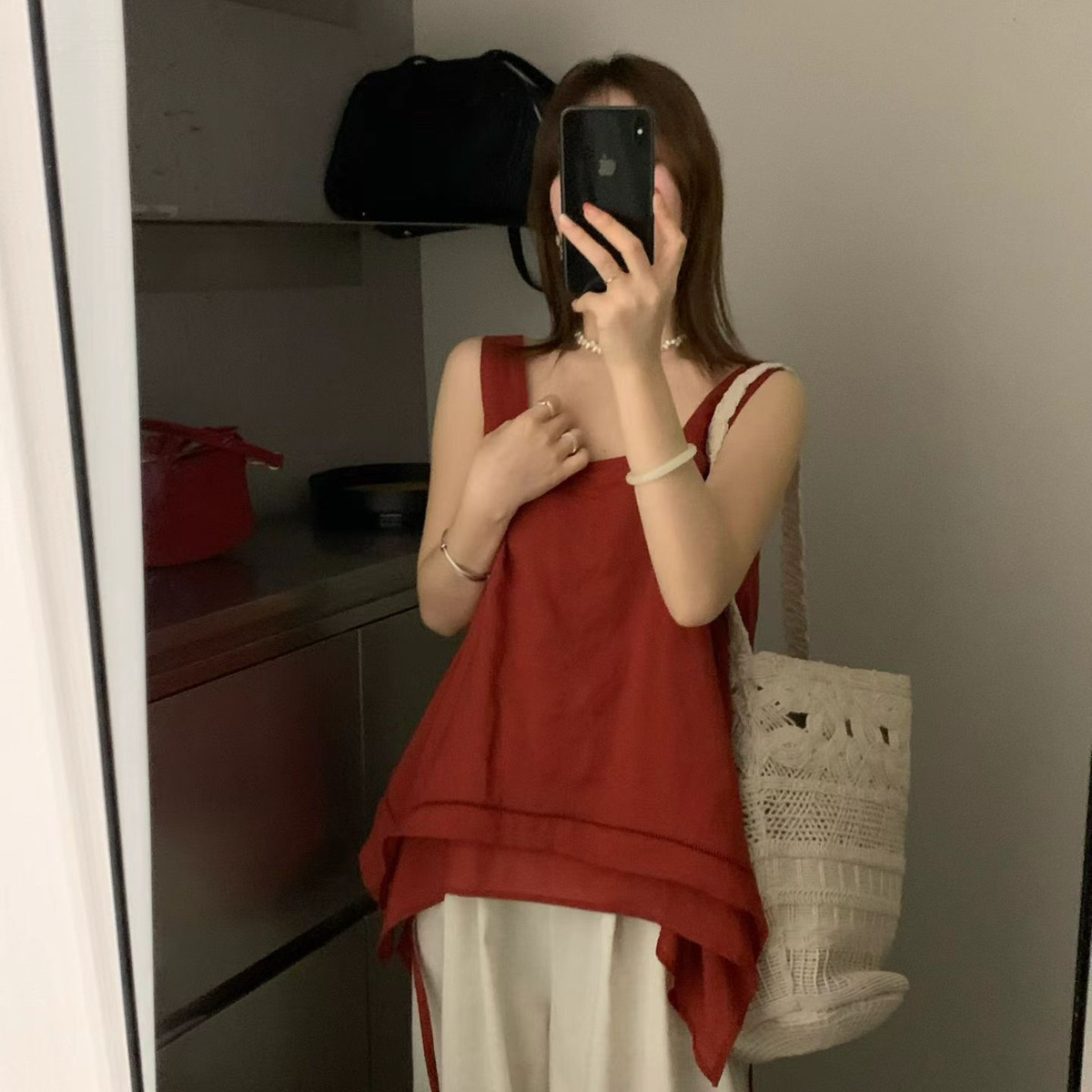 买手严选-泡菜馆-规则衬衫女夏季新款系绳收腰显瘦百搭小衫P22636