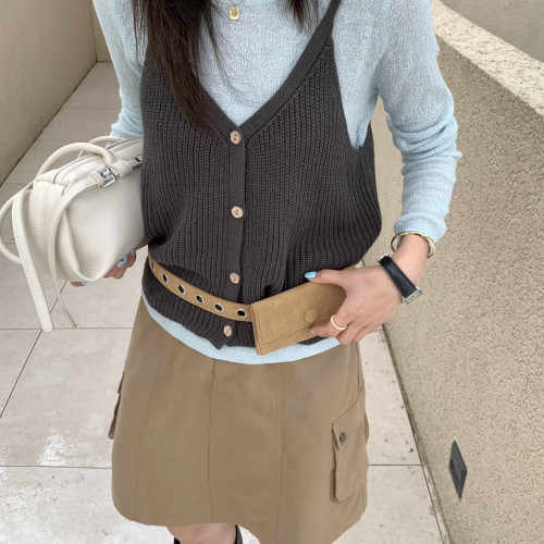 SUSAN-美女感～多色入韩系氛围感百搭针织衫+马甲两件套套装5396s