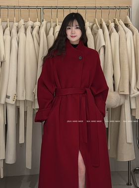 SLN-荐气质简约一粒扣长款羊毛外套(配腰带)（含100羊毛）717802-