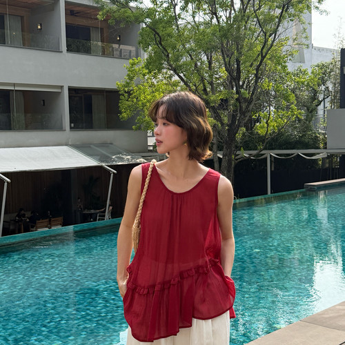 MOOTEA-韩版夏季新款女圆领不规则无袖休闲上衣背心27780