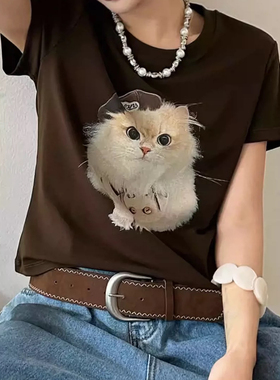 杭楚-款时尚简约休闲圆领宽松显瘦百搭卡通印花上衣短袖T恤00683#