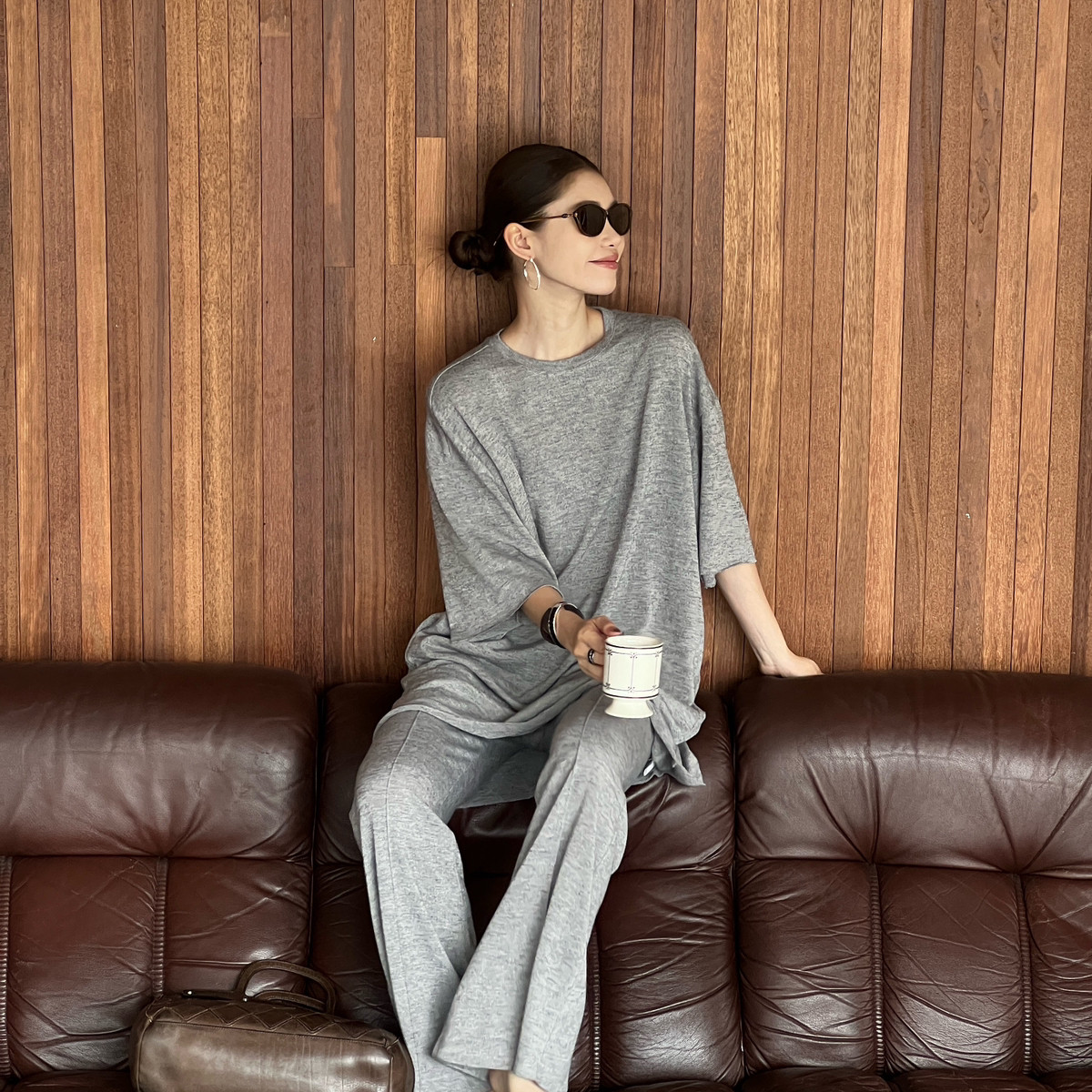 UMA SONG秋上新纯色百搭圆领套头上衣短袖T恤L20538