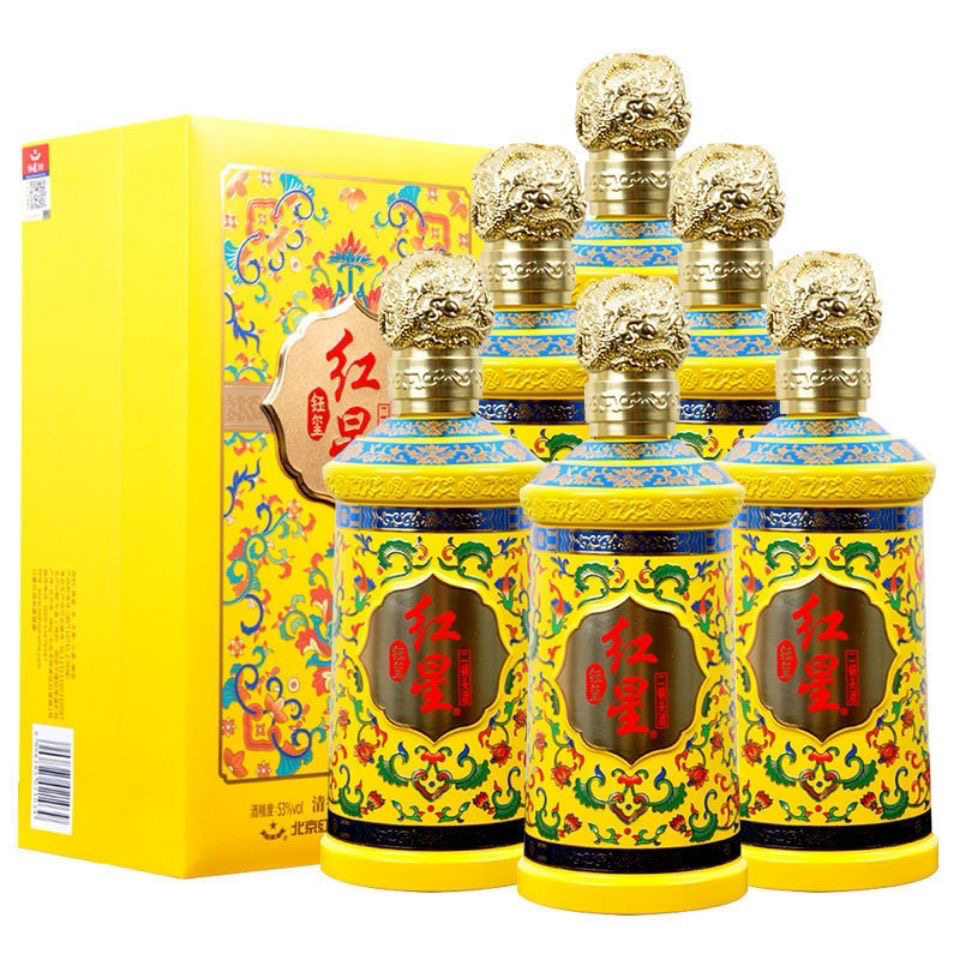 北京红星二锅头53度黄龙钰玺500ml*6瓶整箱装黄盒清香型盒装白酒