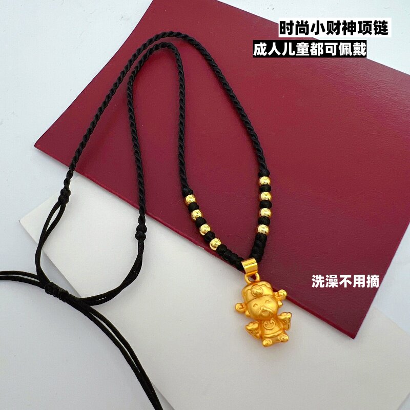 新款越南沙金卡通小财神吊坠黑绳编制女士项链镀黄金色招财送礼物