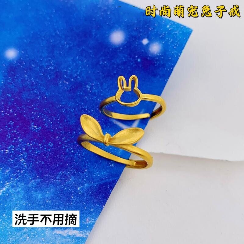 黄铜镀金兔耳朵时尚戒指久不掉色