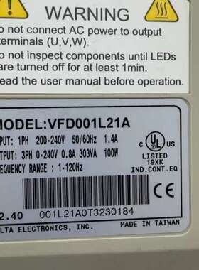 议价VFD001L21A 台达220V100W变频调速器，二手拆
