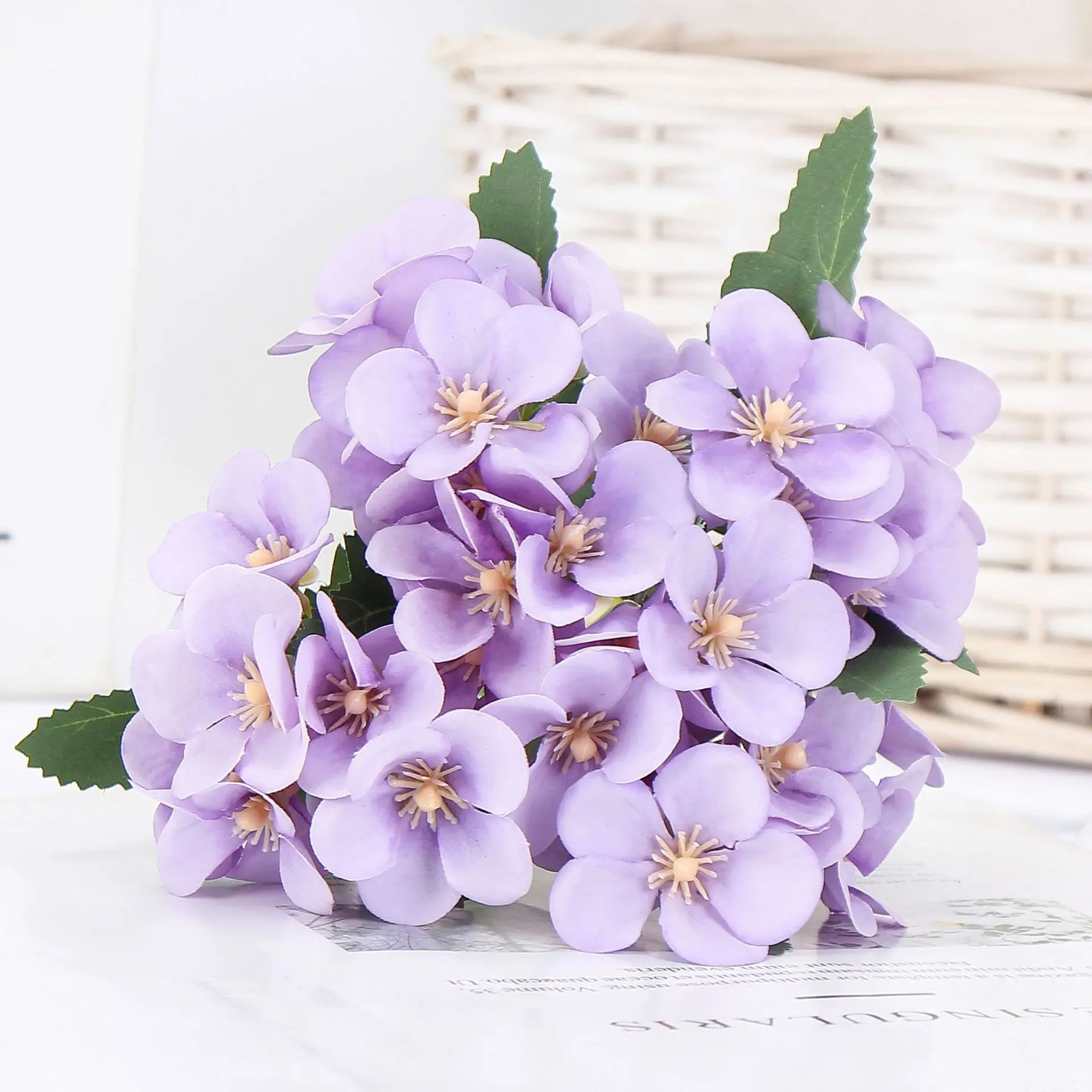 亚马逊清新海棠花仿真花绢花假花干花装饰花5头把束绣球