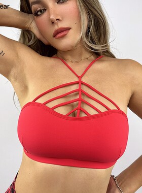 lafitwear个性胸前重工编织Bra瑜伽跑步女士防震聚拢运动吊带文胸