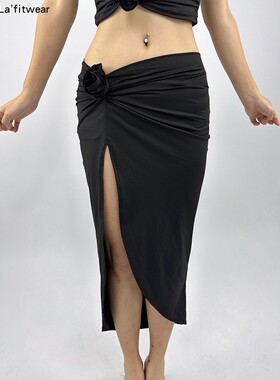 lafitwear原创立体花朵扭结高弹褶皱性感开叉半裙带防走光裤舞蹈