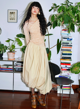 坏品味西部 醋酸不对称修身立裁多穿长袖花苞连衣裙冬