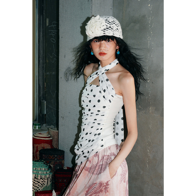 坏品味西部 夏季度假多穿系带复古撞色波点抹胸背心