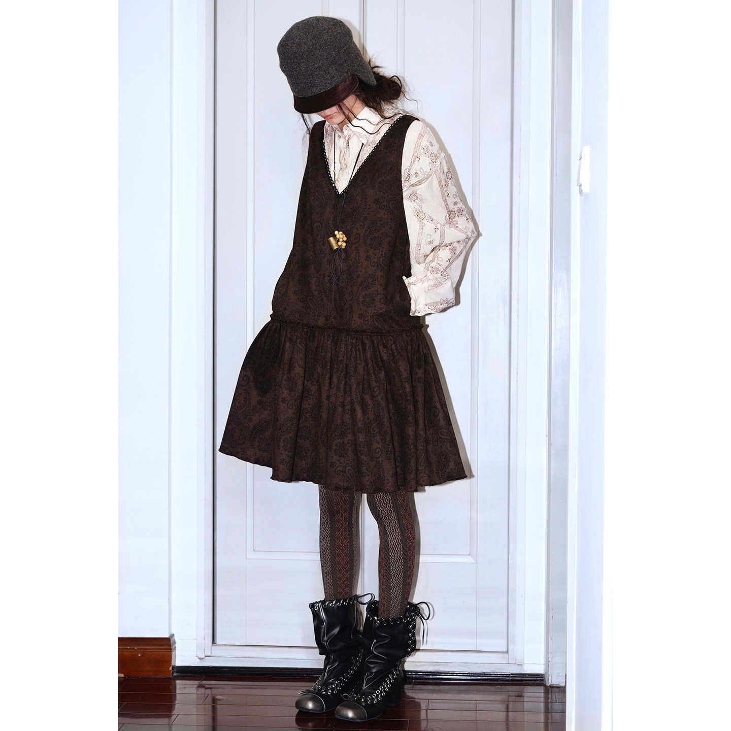 坏品味西部 复古小众麂皮绒蕾丝宽松无袖连衣裙背心裙