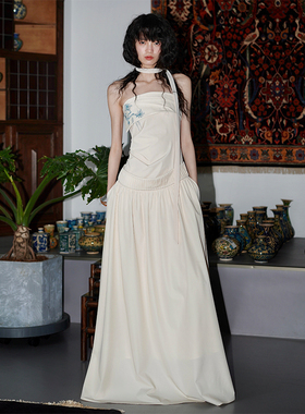 【徐娇同款】坏品味西部 重工新中式刺绣抹胸假两件连衣裙送脖绳
