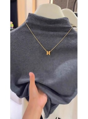 灰色半高领打底衫女秋冬洋气显瘦收腰德绒磨毛保暖小香风内搭上衣