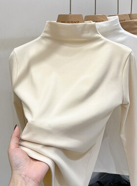 双面德绒半高领打底衫女秋冬2026新款修身内搭纯色百搭长袖上衣