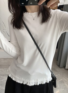 韩系文艺氛围感小众内搭木耳花边百搭精致减龄时尚长袖打底上衣