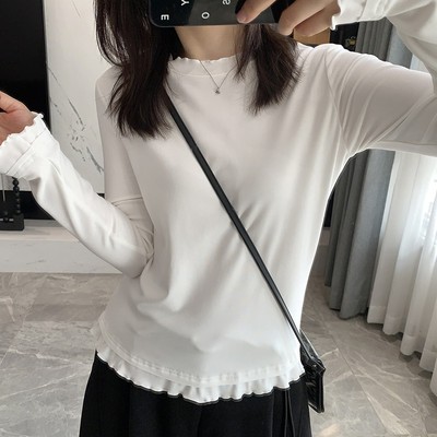 韩系文艺氛围感小众内搭木耳花边百搭精致减龄时尚长袖打底上衣