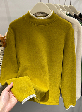 小立领T恤蕾丝半高领套头洋气打底衫女长袖拼接个性秋冬女士内搭