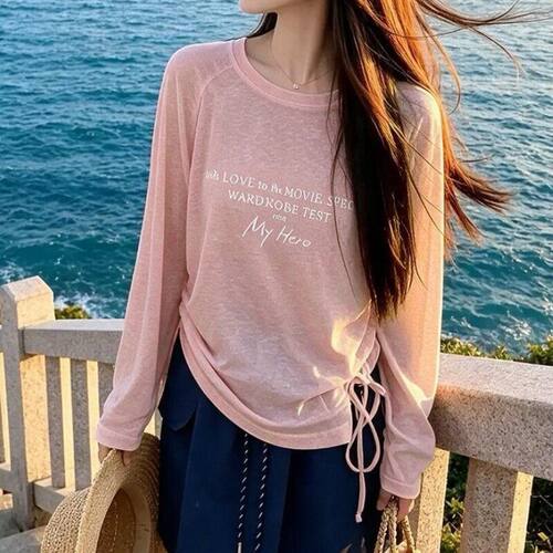 夏季温柔莱赛尔天丝薄款长袖T恤夏季百搭宽松显瘦通勤罩衫女上衣