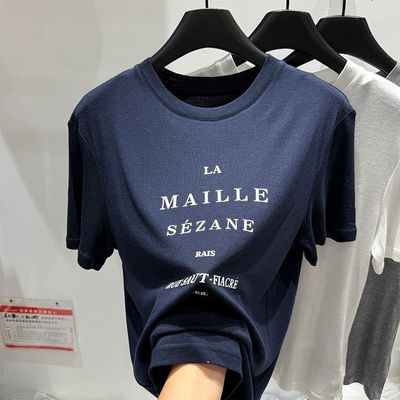 欧洲站气质简约字母印花圆领短袖t恤女美式春夏新款正肩别致上衣
