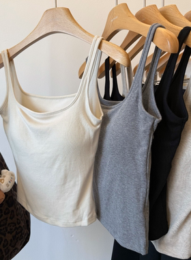 韩国拉毛显瘦带胸垫内搭秋冬季遮副乳吊带背心女百搭显瘦打底上衣