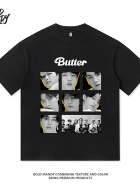 BTS防弹少年团粉丝应援周边人像款重磅纯棉T恤半袖杉情侣男女同款