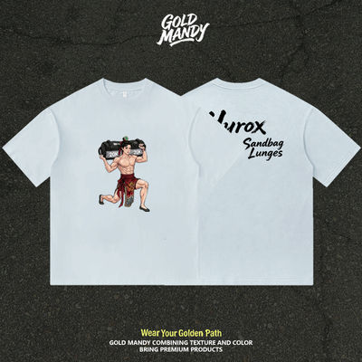 原创Hyrox体能竞赛贾宝玉20kg沙袋弓步纯棉运动T恤半袖情侣男女款